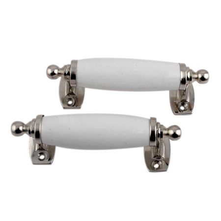 White Small Ceramic Silver Door Handle